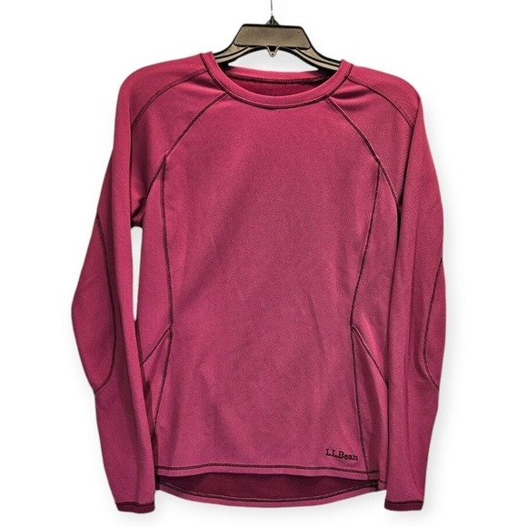 LL Bean Shirt Mens Small Burgandy Midweight Base Layer Tech Long Sleeve Outdoors - Picture 2 of 8